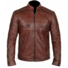 Brown Genuine Distressed Quilted Leather Jacket for Men