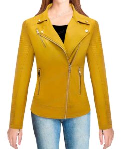 Bellivera Yellow Womens Leather Jacket