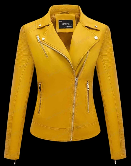 Bellivera Womens Faux Yellow Leather Jacket