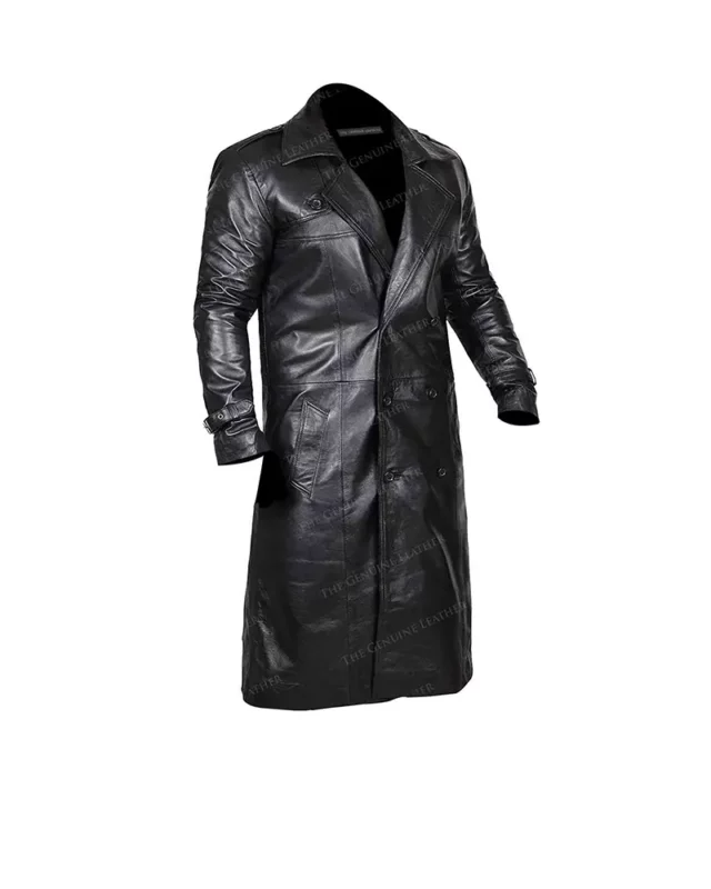 Black Trench Distressed Leather Coat