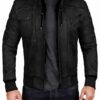 Black Hood Removable Leather Jacket