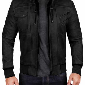 Black Hood Removable Leather Jacket