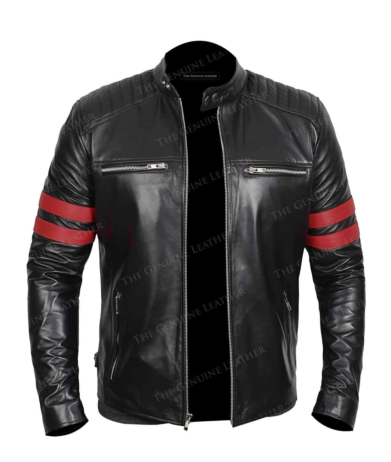 Mens Retro Black Qulited Genuine Leather Bikers Leather Jacket