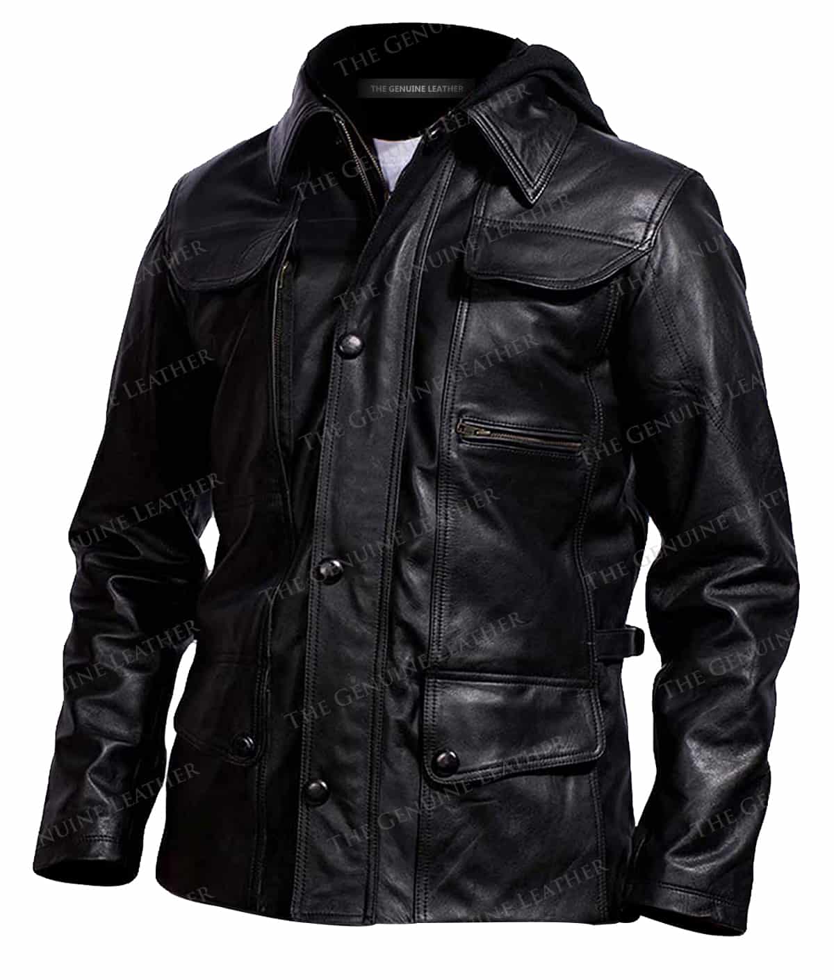 Men's Removable Hood Leather Jacket