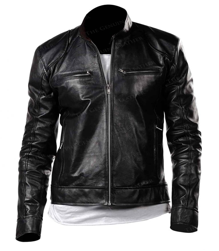 Mens Cafe Racer Black Retro Motorcycle Jacket The Genuine Leather