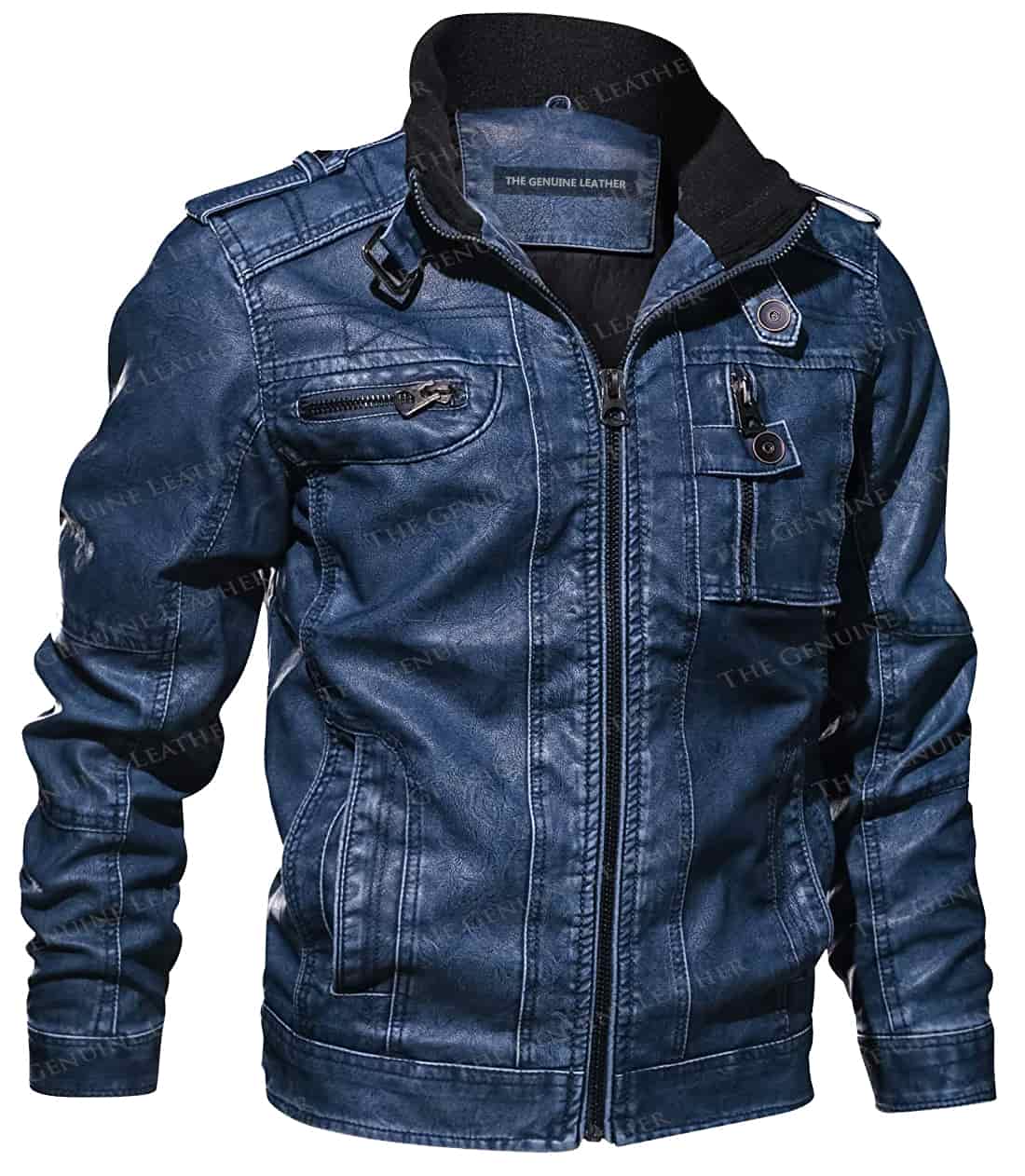 Mens Denim Blue Leather Jacket for Men