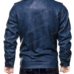 Blue Sleeves Casual Leather Jacket
