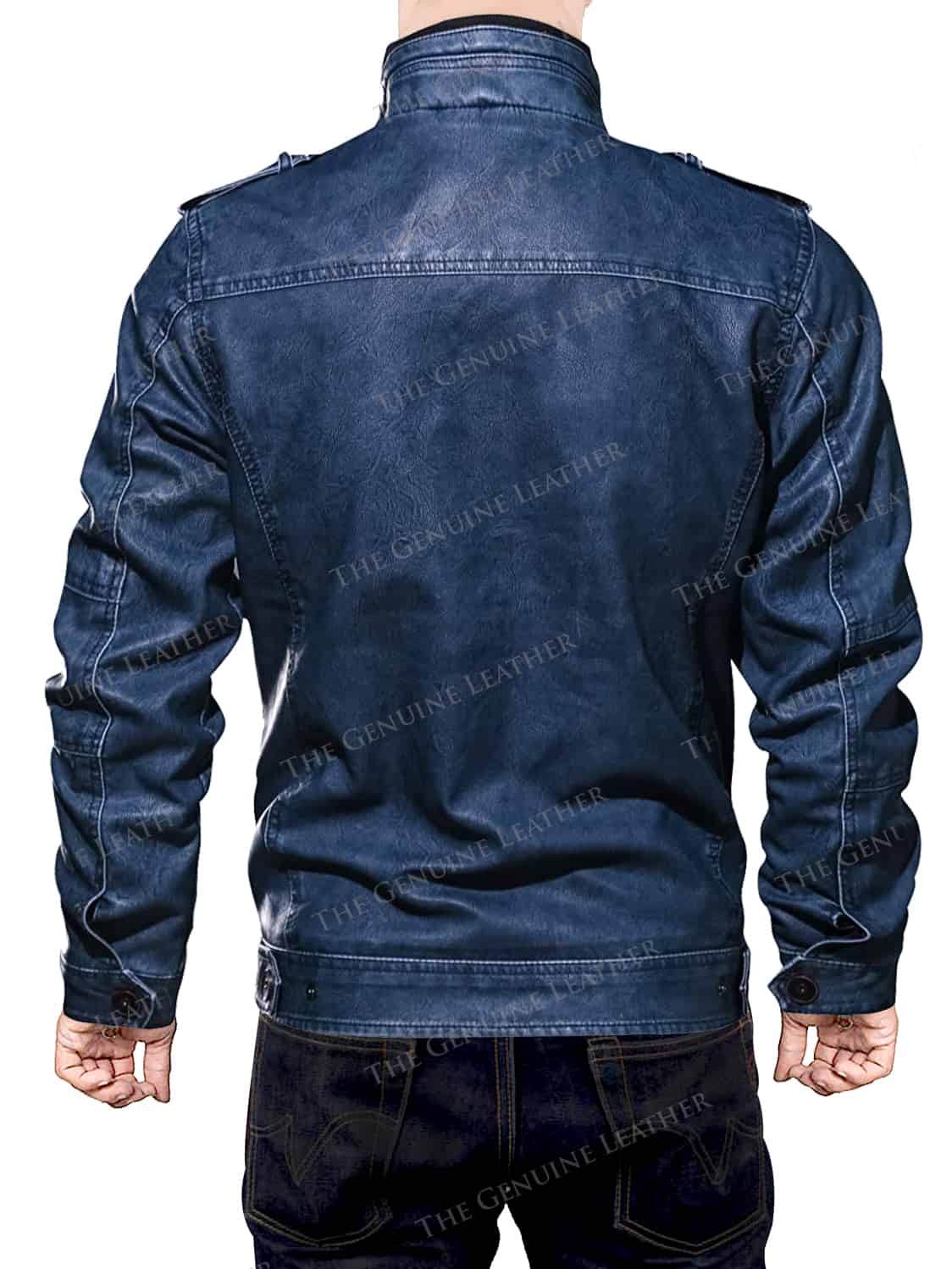 Blue Sleeves Casual Leather Jacket