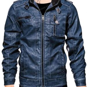 Blue Sleeves Leather Jacket