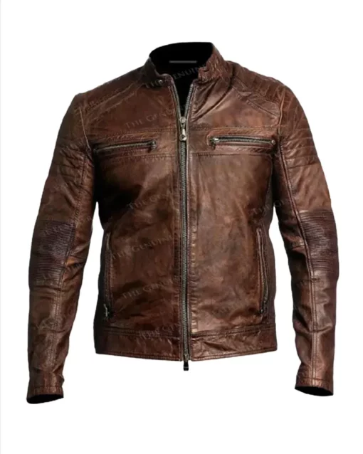 Brown Vintage Cafe Racer Retro Motocycle Leather Jacket