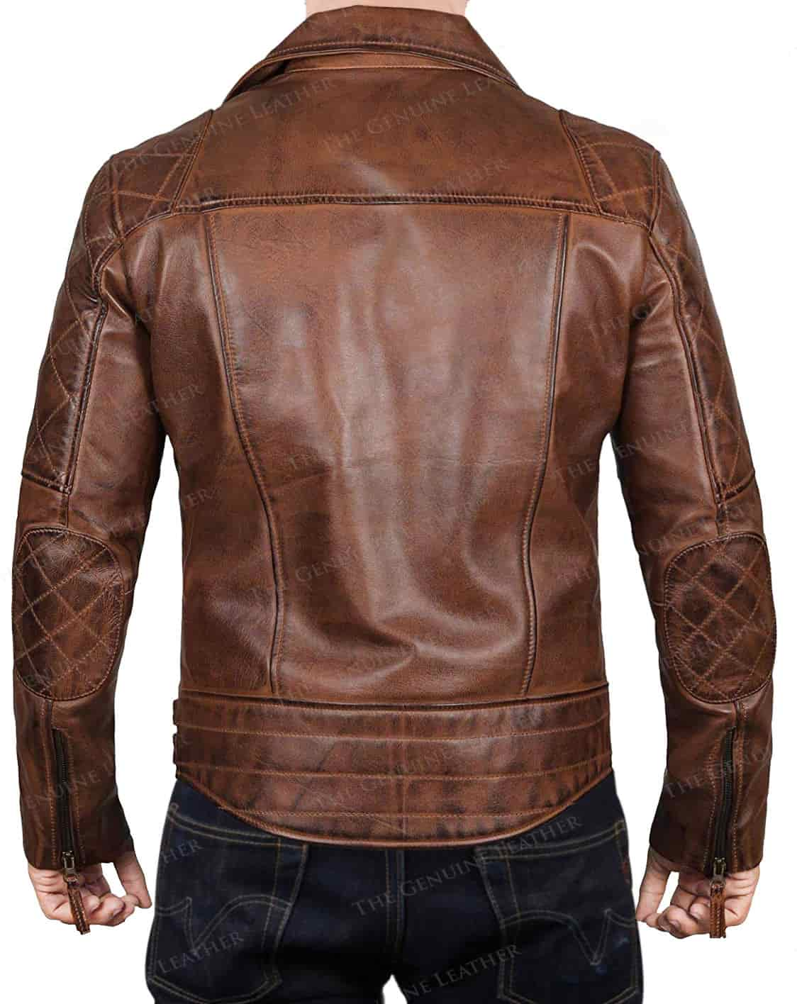 Mens Brown Brando Biker Vintage Leather Jacket The Genuine Leather 