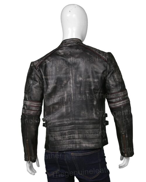 Cafe Racer Distressed Black Vintage Biker Jacket