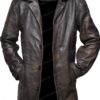 Duster Coat in Dark Brown Distressed Leather