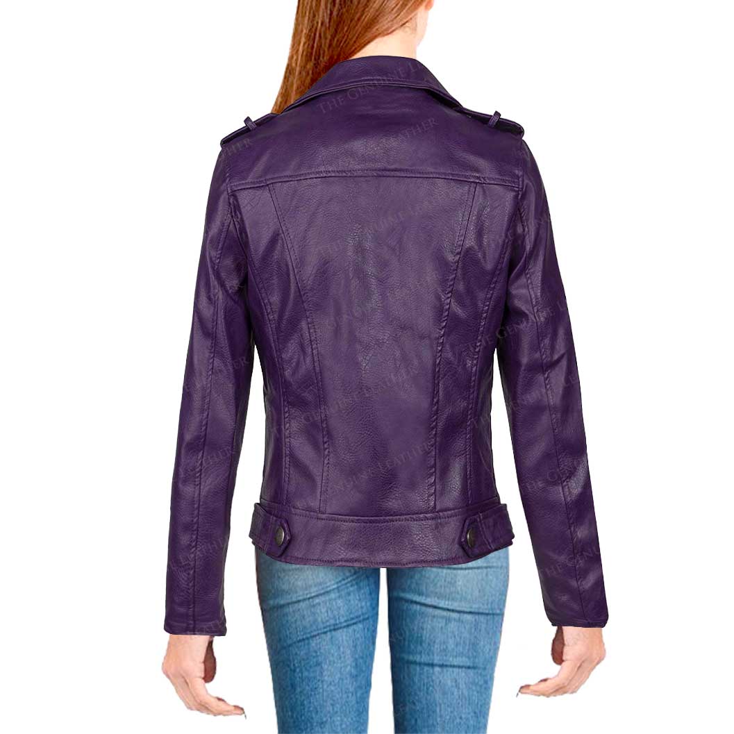 Purple Womens Biker Leather Jacket