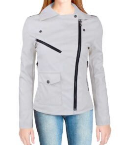 White Leather jacket for Women