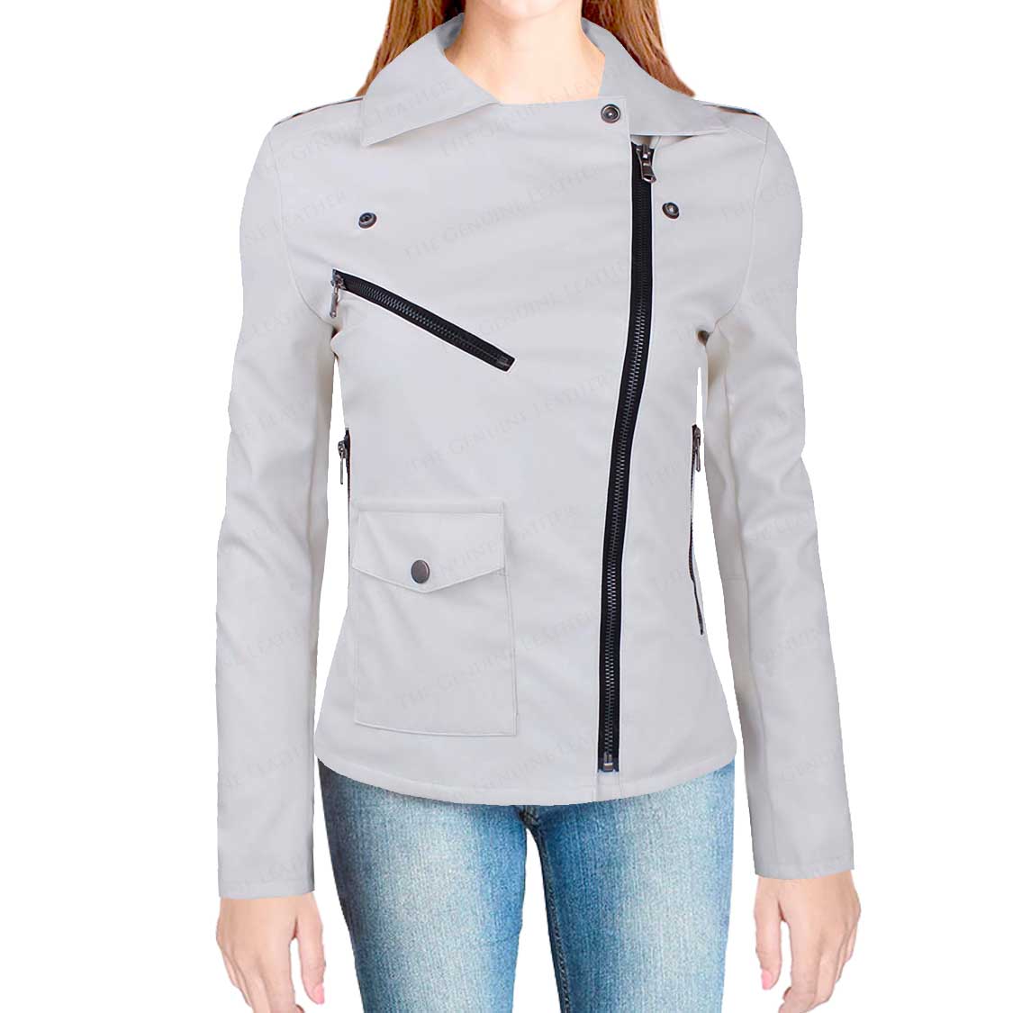 White Leather jacket for Women
