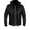 Men Bomber Hood Removable Leather Jacket
