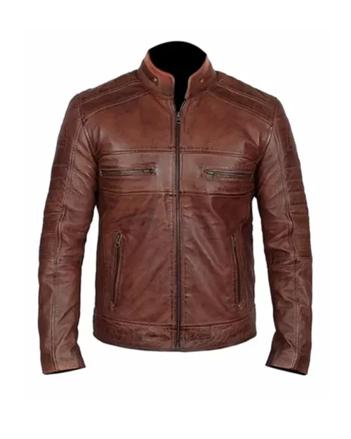Men Brown Distressed Biker Jacket