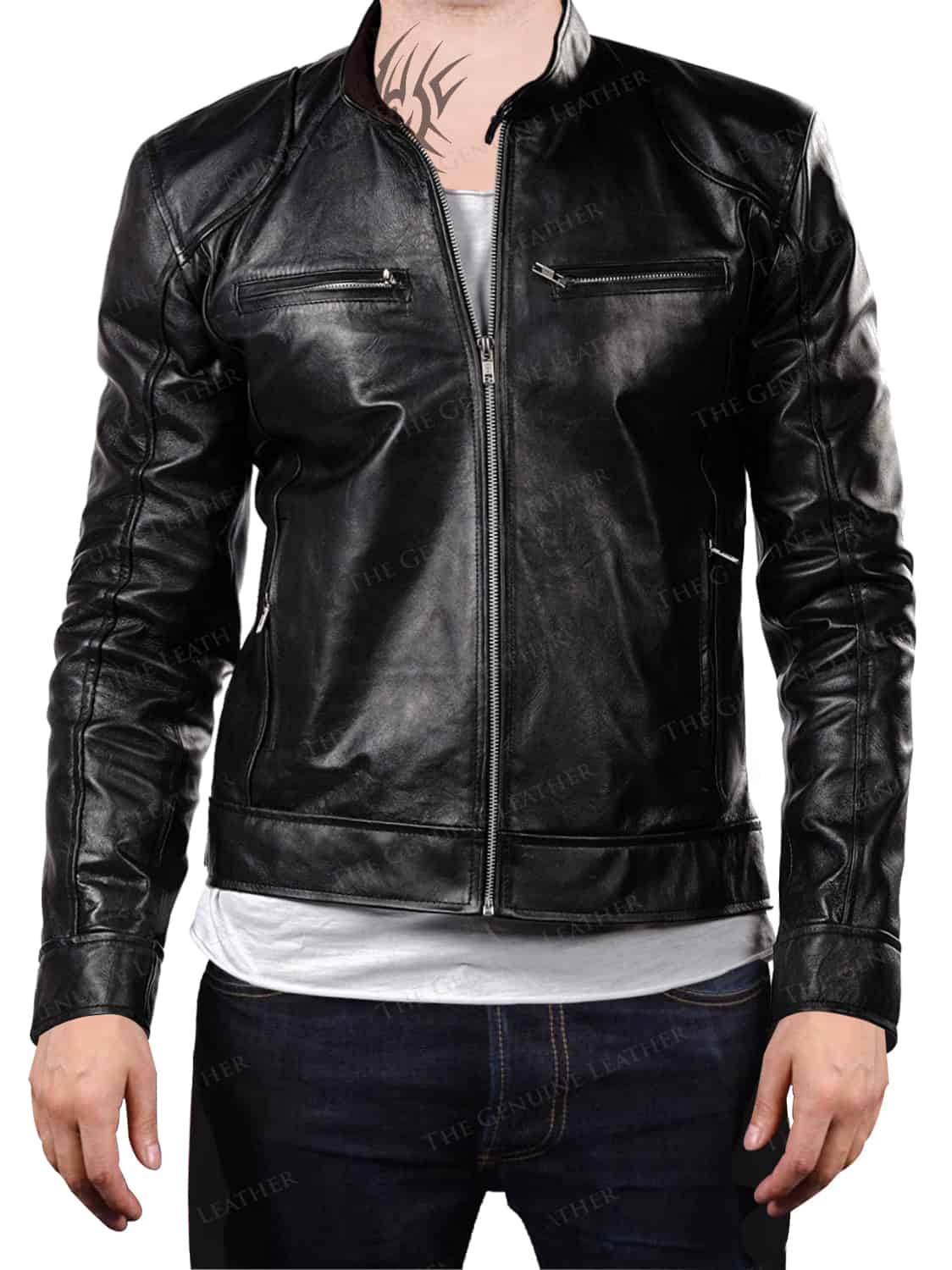 Mens Cafe Racer Biker Genuine Leather Vest Black Color XXS to 3XL 