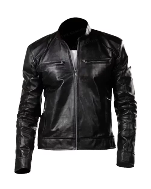 Mens Black Retro Motorcycle Jacket