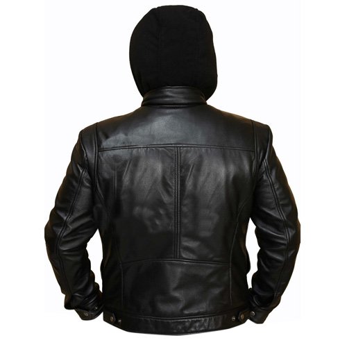 Slim Fit Mens Hood Genuine Leather Jacket