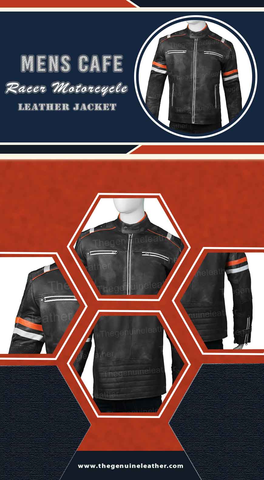 Mens Cafe Racer Motorcycle Leather Jacket