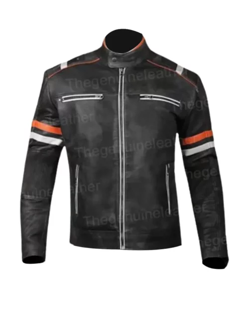 Mens Cafe Racer Motorcycle Leather Jacket