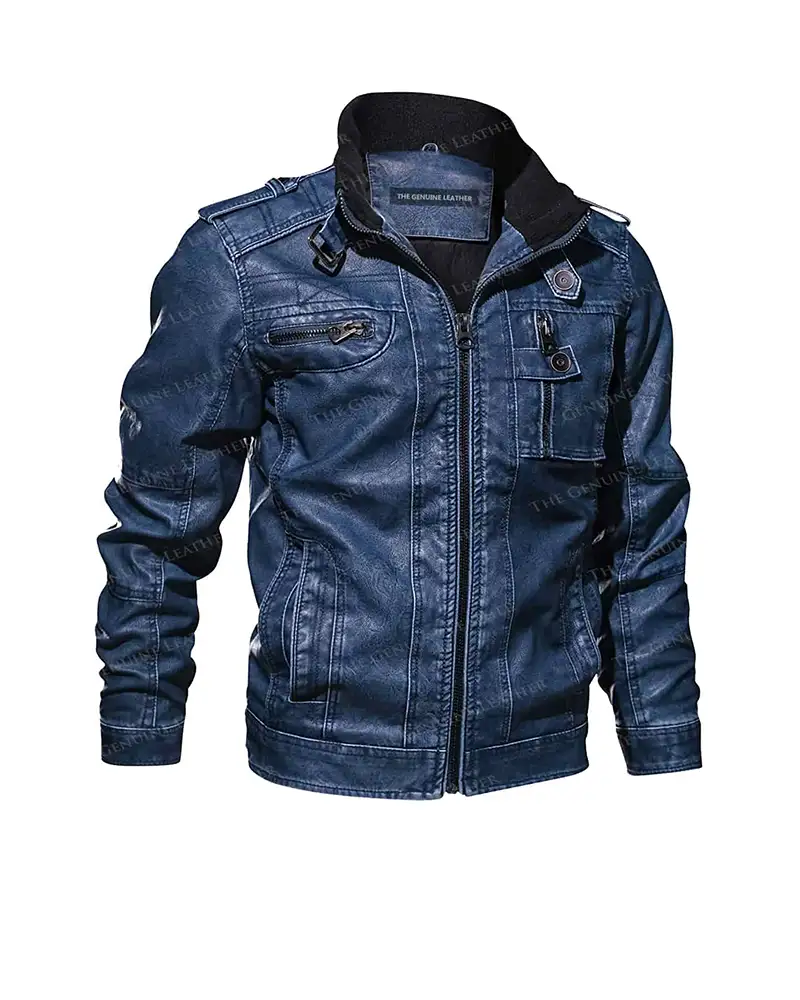 Mens Hooded Leather Denim Jacket | Denim Leather Hooded Jacket
