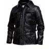Mens Hood Removable Leather Jacket