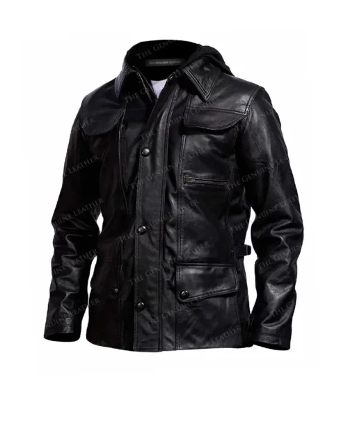 Mens Hood Removable Leather Jacket