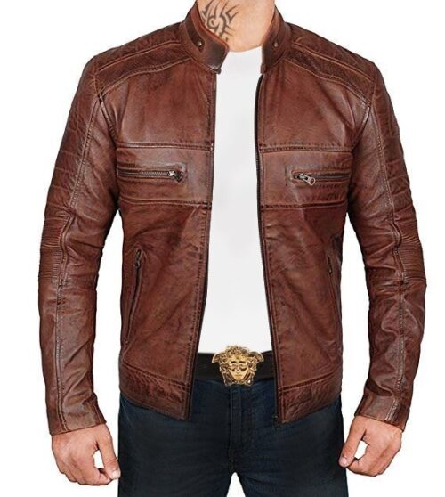 Brown Real leather Jacket for Men
