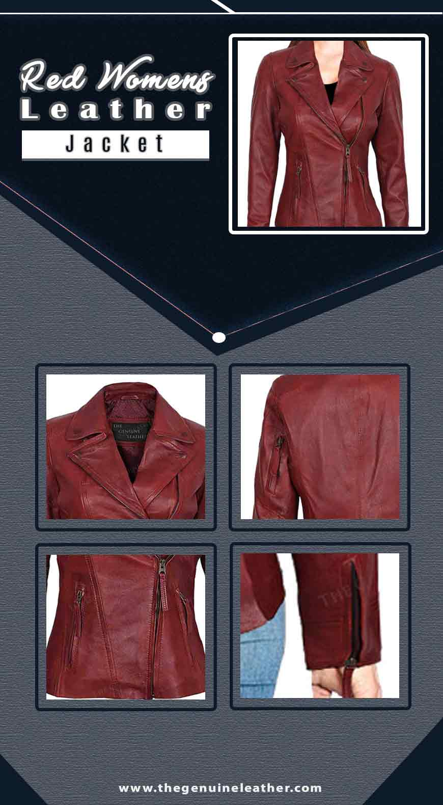 Red Womens Leather Jacket Infographic