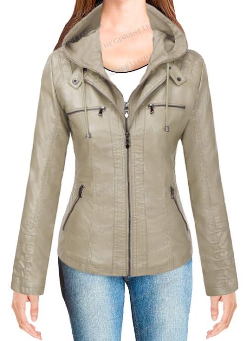 Tanming Hoodie Women Leather Jacket