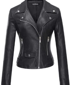 Tanming Biker Leather Jacket for Womens