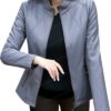 Tanming Womens Collar Outwear Leather Jacket
