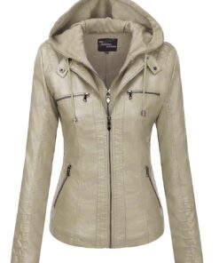 Tanming Womens Hoodie Removable Leather Jacket
