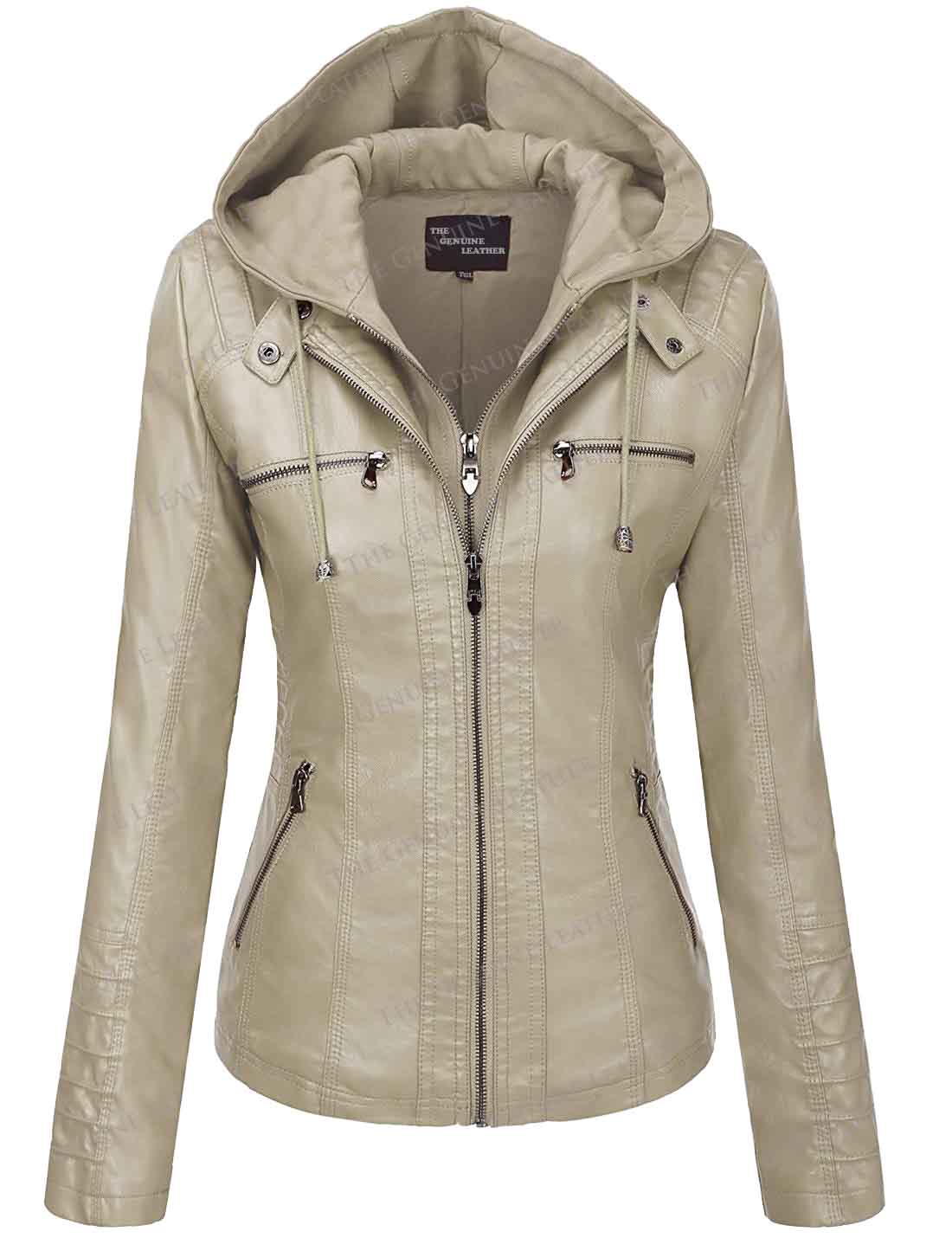 Tanming Womens Hoodie Removable Leather Jacket