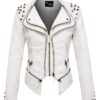 White Chouyatou Perfect Shaping Women Leather Jacket