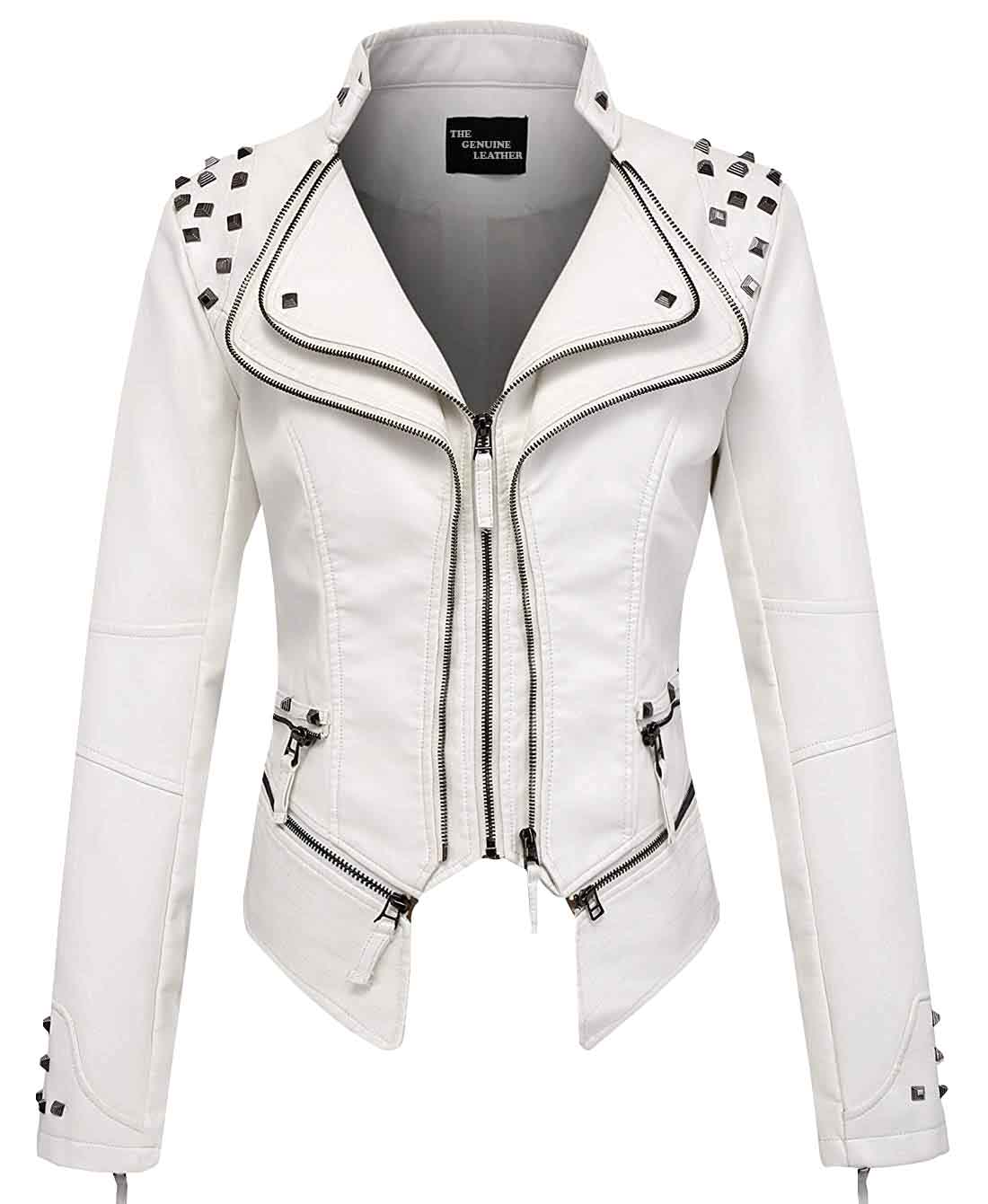 White Chouyatou Perfect Shaping Women Leather Jacket