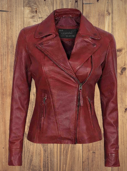 Women Decrum Red Leather Jacket