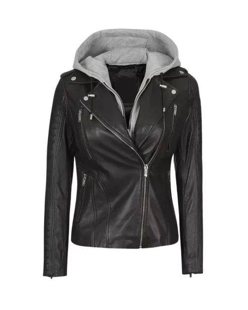 Women Hooded Leather Jacket