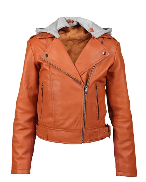Women Orange Leather Jacket