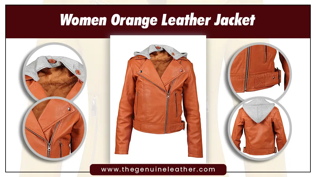 Women Orange Leather Jacket
