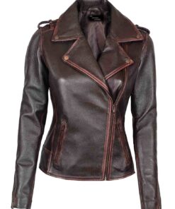 Womens Chocolate Black Leather Jacket