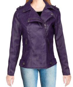 Purple Womens Leather Biker Jacket