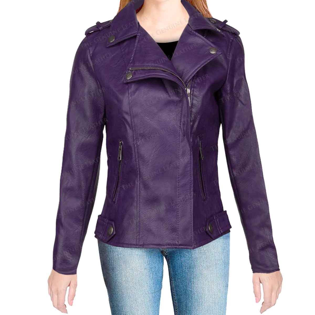 Purple Womens Leather Biker Jacket