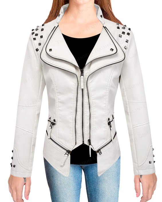 White Chouyatou Fashion Women Leather Jacket