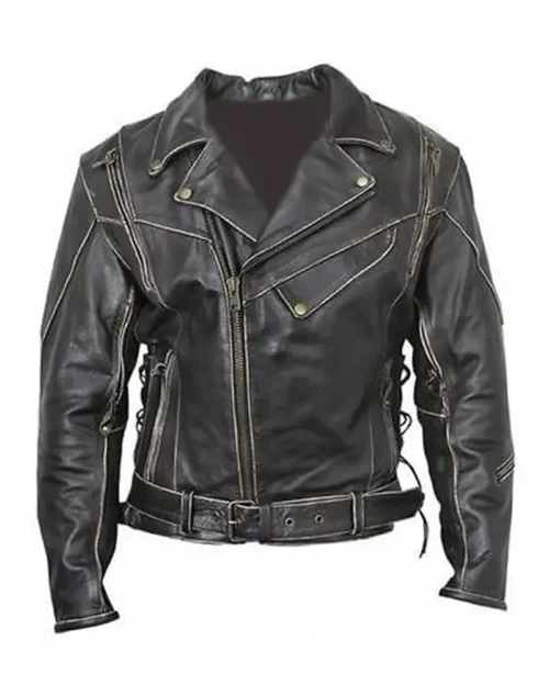 Men Black Moto Leather Jacket