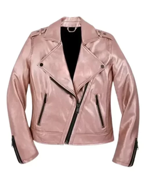 Women Pink Leather Jacket