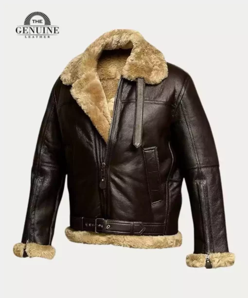 brown fur aviator shearling jacket